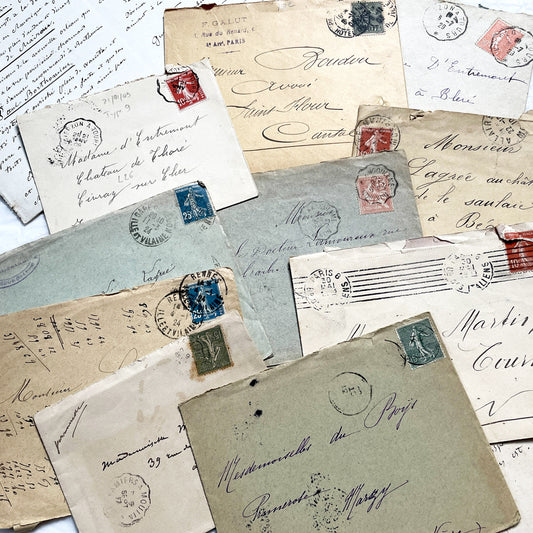 1910s - Lot of 10 Vintage French Envelopes – 1910s/1920s Ephemera for Junk Journals, Collage & Paper Crafts