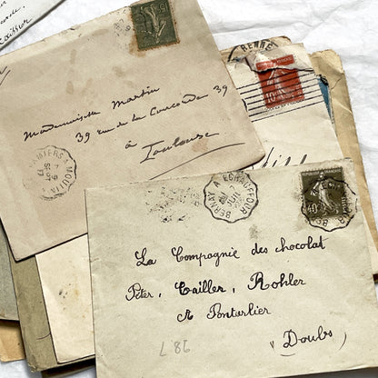 1910s - Lot of 10 Vintage French Envelopes – 1910s/1920s Ephemera for Junk Journals, Collage & Paper Crafts