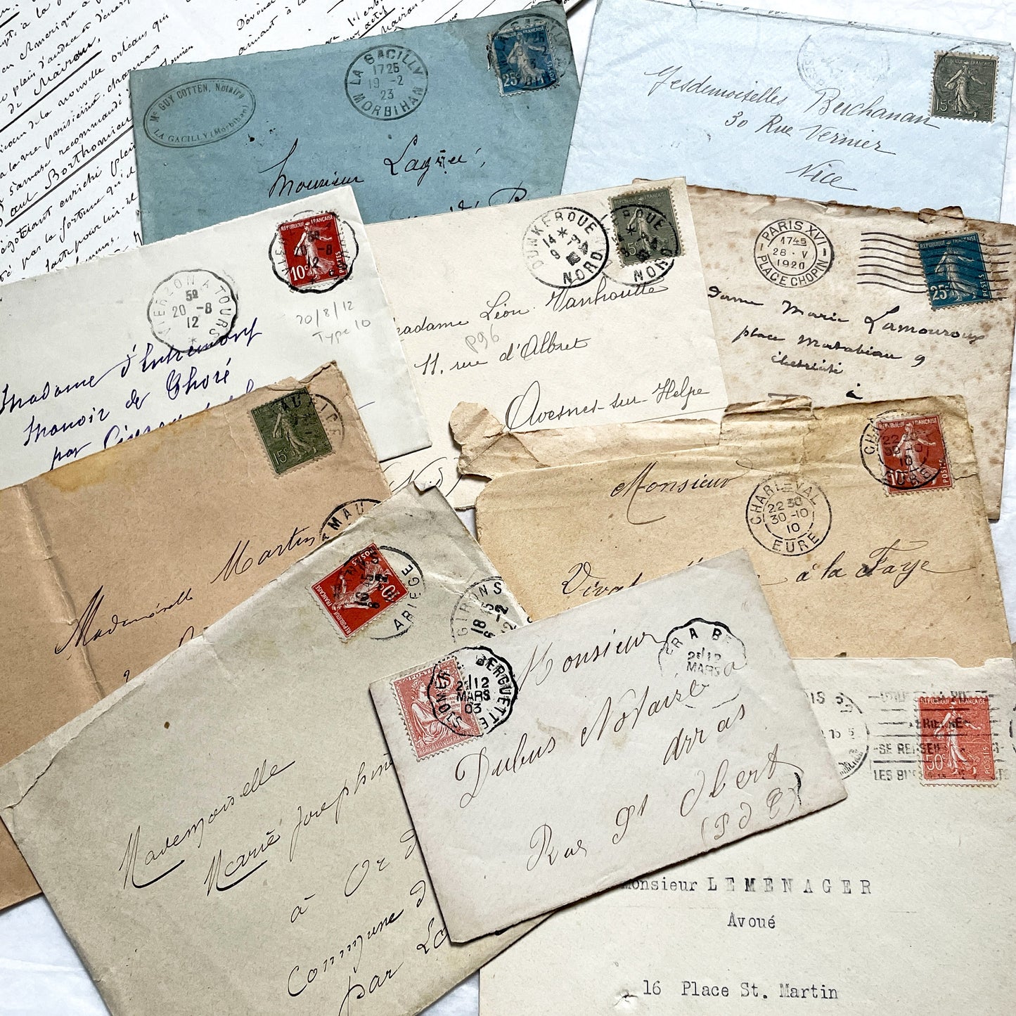 1910s - Lot of 10 Vintage French Envelopes – 1910s/1920s Ephemera for Junk Journals, Collage & Paper Crafts