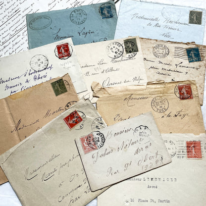 1910s - Lot of 10 Vintage French Envelopes – 1910s/1920s Ephemera for Junk Journals, Collage & Paper Crafts