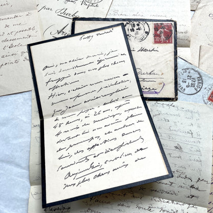 1900s French letters and envelopes set with handwritten correspondence and vintage stamps.