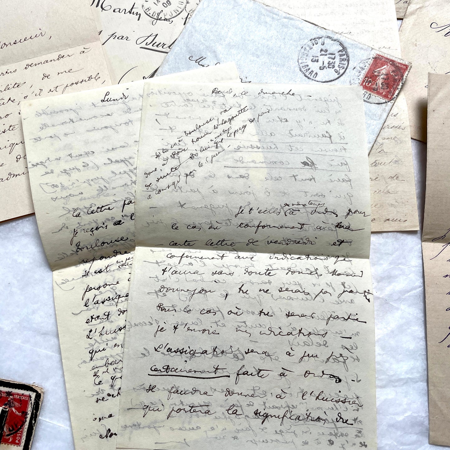 1900s French letters and envelopes set with handwritten correspondence and vintage stamps.