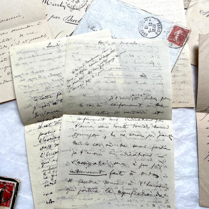 1900s French letters and envelopes set with handwritten correspondence and vintage stamps.