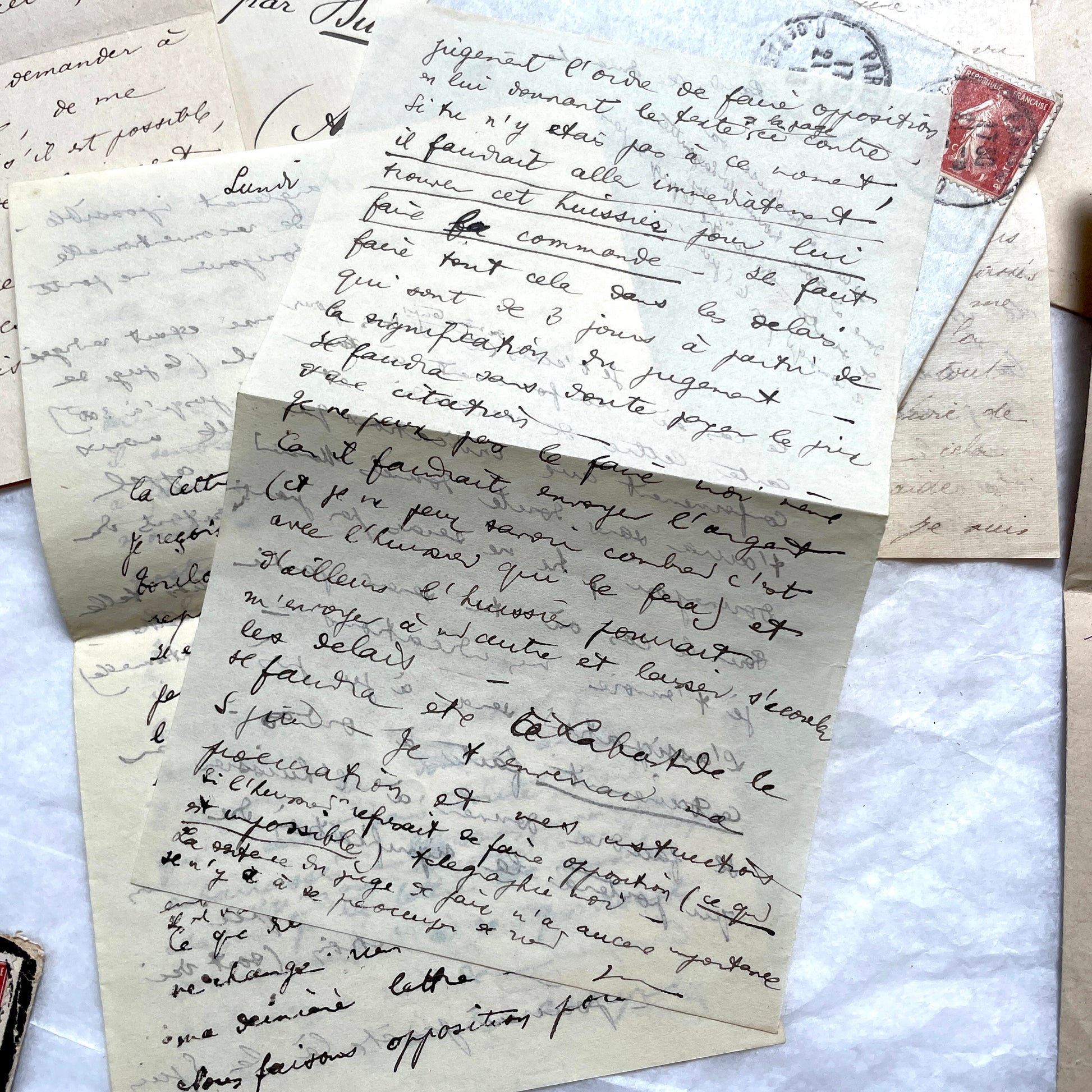 1900s French letters and envelopes set with handwritten correspondence and vintage stamps.