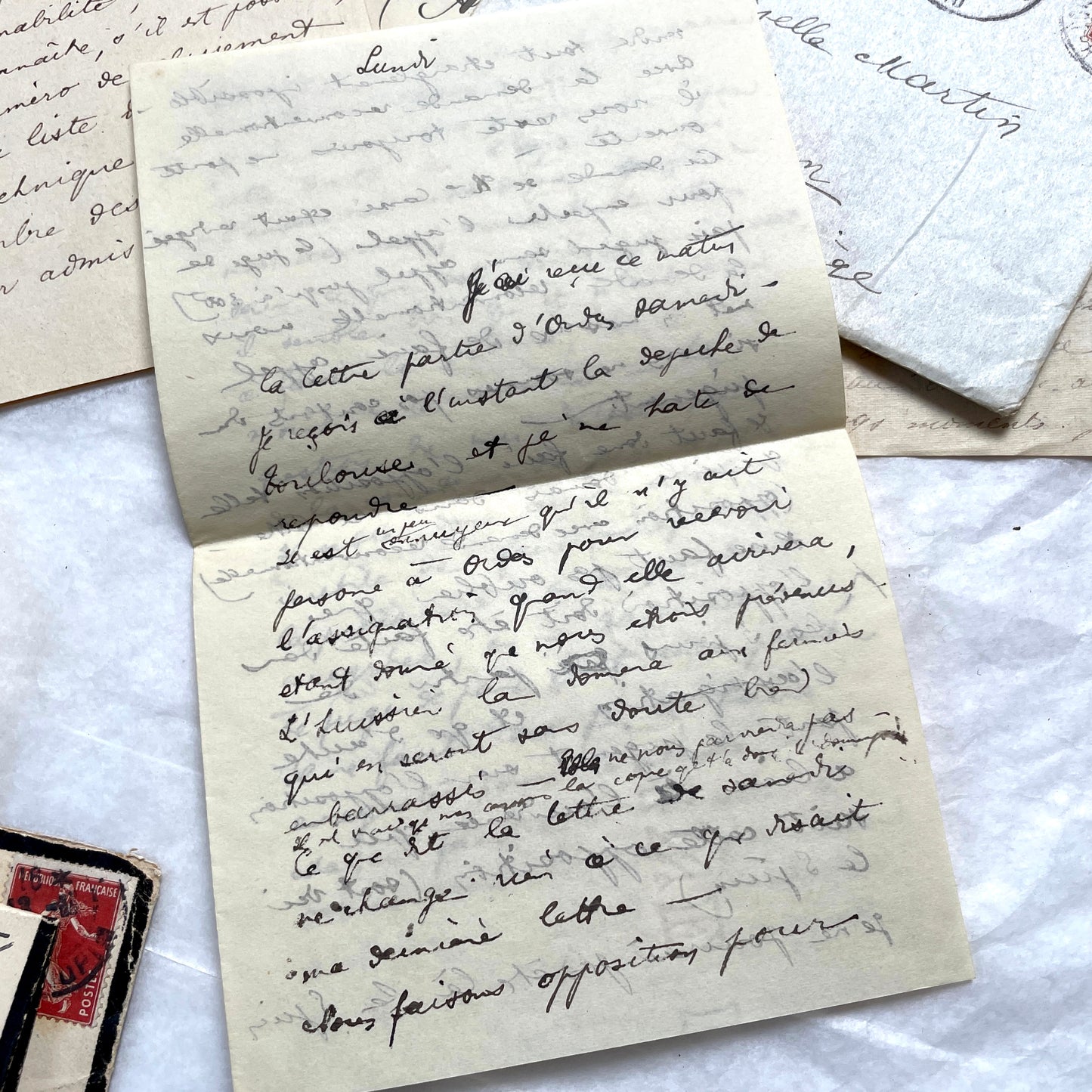 1900s French letters and envelopes set with handwritten correspondence and vintage stamps.