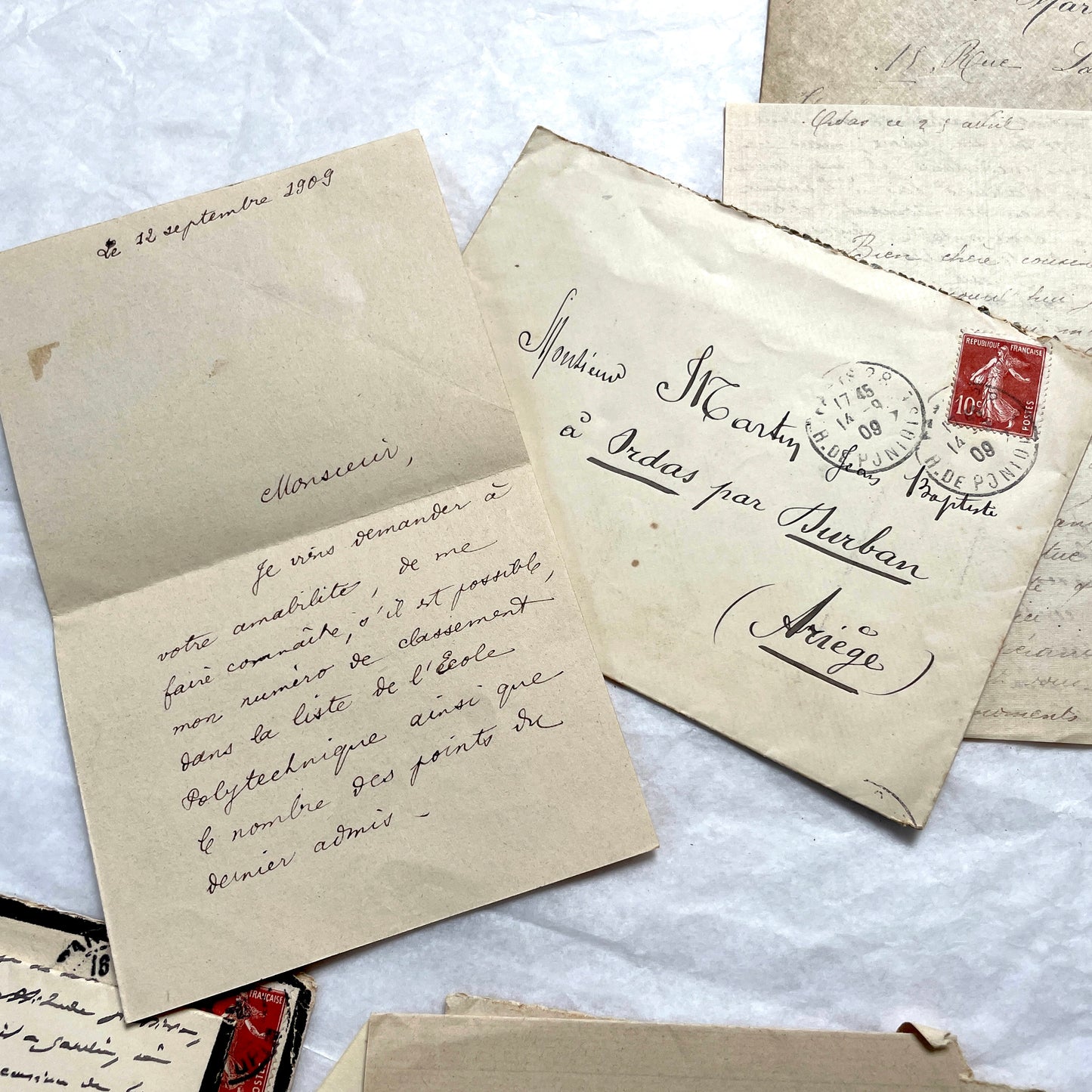 1900s French letters and envelopes set with handwritten correspondence and vintage stamps.