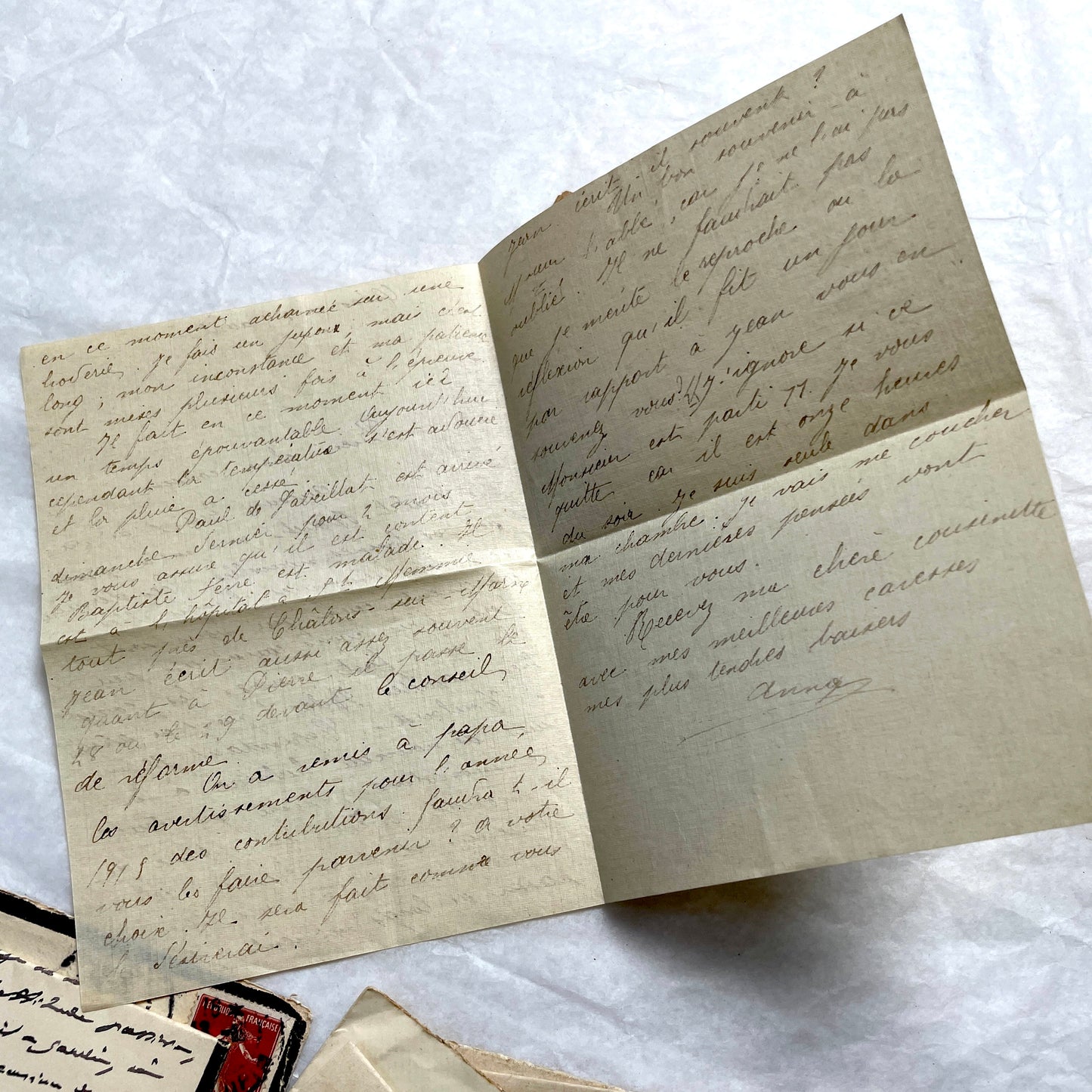 1900s French letters and envelopes set with handwritten correspondence and vintage stamps.