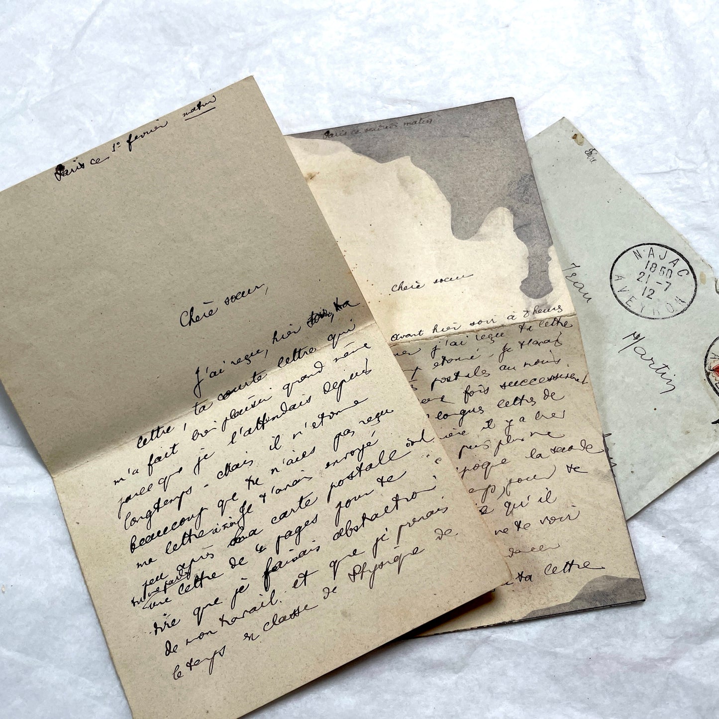 1910s vintage French letters and envelopes lot, featuring handwritten script, antique stamps, and historical postmarks.