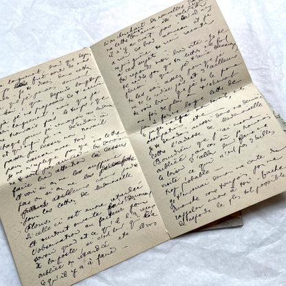 1910s vintage French letters and envelopes lot, featuring handwritten script, antique stamps, and historical postmarks.