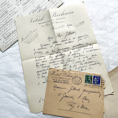 1930s - 10 French Letters with their Envelopes - Bundle of Antique French Letters and Envelopes – Handwritten 1930s Ephemera – Cursive Script, Ink, Mixed Paper Styles