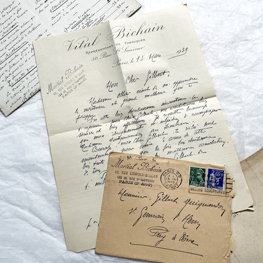 1930s - 10 French Letters with their Envelopes - Bundle of Antique French Letters and Envelopes – Handwritten 1930s Ephemera – Cursive Script, Ink, Mixed Paper Styles