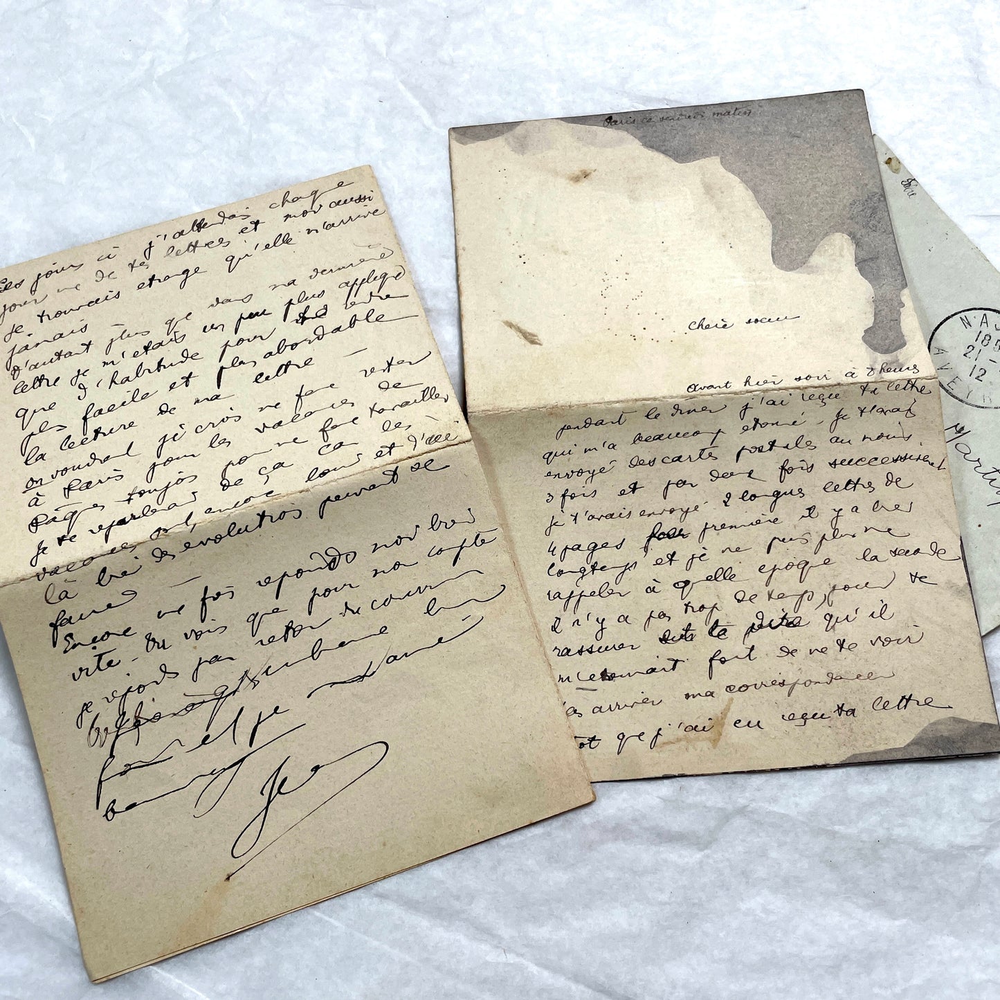 1910s vintage French letters and envelopes lot, featuring handwritten script, antique stamps, and historical postmarks.
