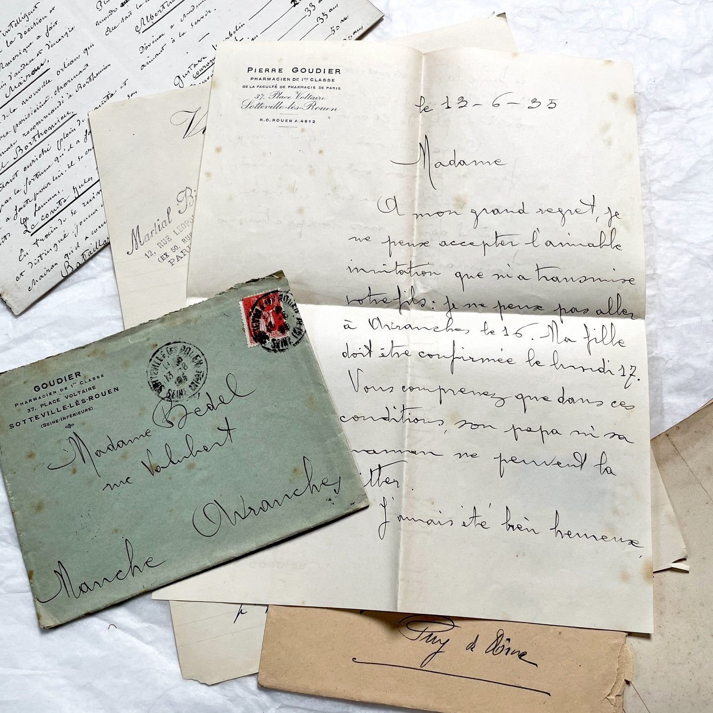 1930s - 10 French Letters with their Envelopes - Bundle of Antique French Letters and Envelopes – Handwritten 1930s Ephemera – Cursive Script, Ink, Mixed Paper Styles