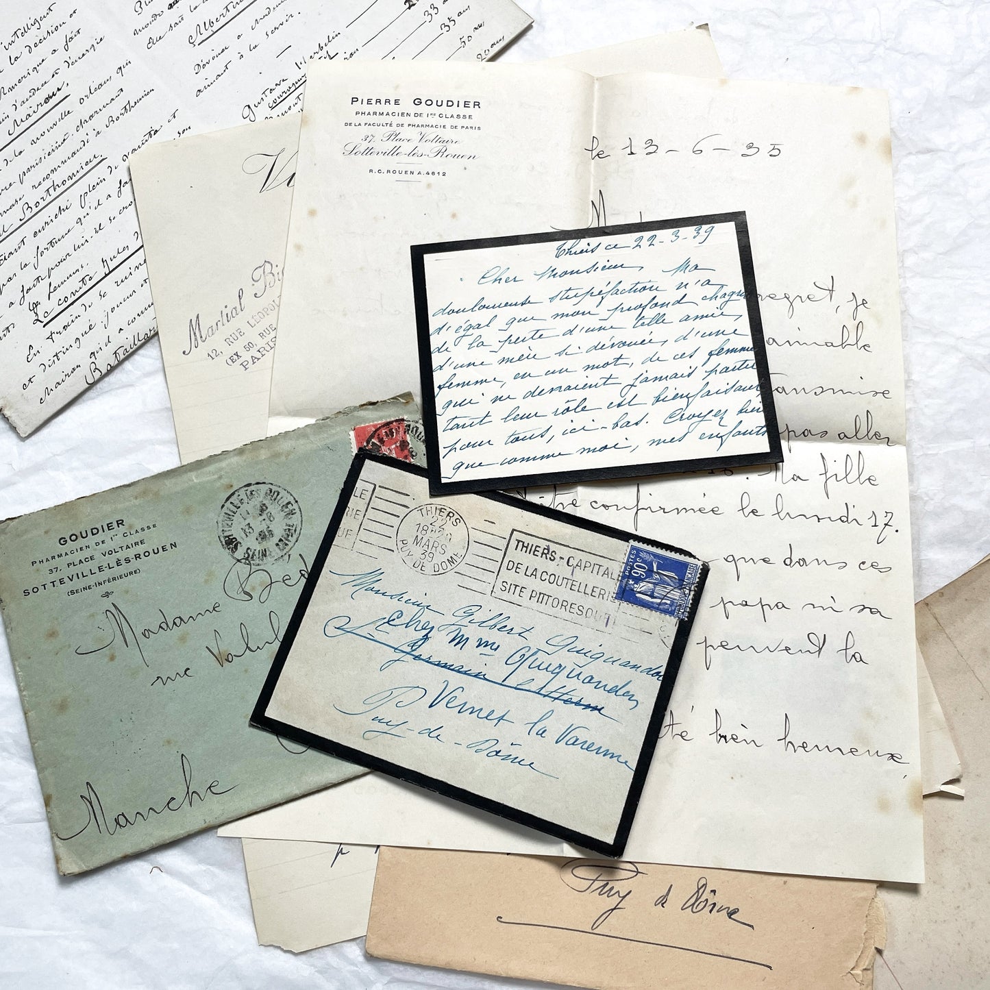 1930s - 10 French Letters with their Envelopes - Bundle of Antique French Letters and Envelopes – Handwritten 1930s Ephemera – Cursive Script, Ink, Mixed Paper Styles