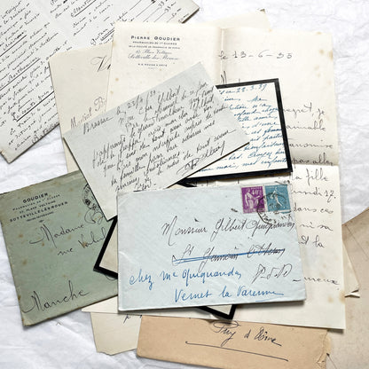 1930s - 10 French Letters with their Envelopes - Bundle of Antique French Letters and Envelopes – Handwritten 1930s Ephemera – Cursive Script, Ink, Mixed Paper Styles