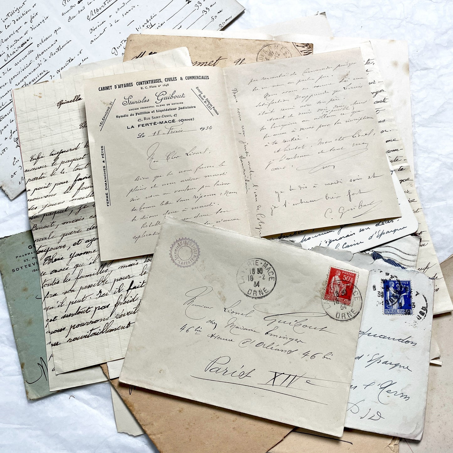 1930s - 10 French Letters with their Envelopes - Bundle of Antique French Letters and Envelopes – Handwritten 1930s Ephemera – Cursive Script, Ink, Mixed Paper Styles