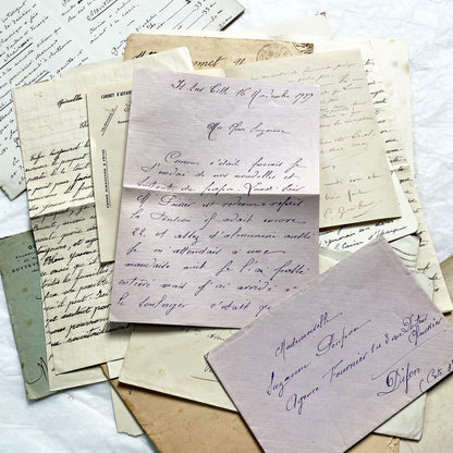 1930s - 10 French Letters with their Envelopes - Bundle of Antique French Letters and Envelopes – Handwritten 1930s Ephemera – Cursive Script, Ink, Mixed Paper Styles