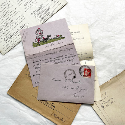 1930s - 10 French Letters with their Envelopes - Bundle of Antique French Letters and Envelopes – Handwritten 1930s Ephemera – Cursive Script, Ink, Mixed Paper Styles