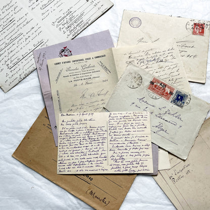 1930s - 10 French Letters with their Envelopes - Bundle of Antique French Letters and Envelopes – Handwritten 1930s Ephemera – Cursive Script, Ink, Mixed Paper Styles