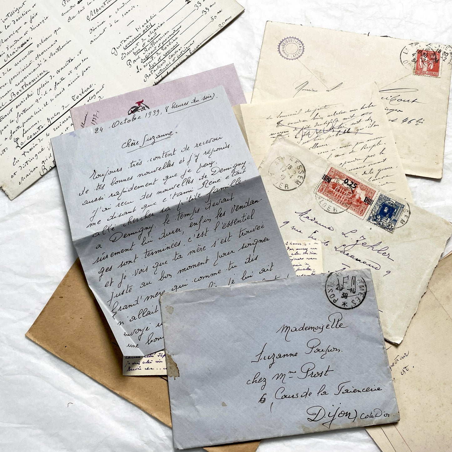 1930s - 10 French Letters with their Envelopes - Bundle of Antique French Letters and Envelopes – Handwritten 1930s Ephemera – Cursive Script, Ink, Mixed Paper Styles