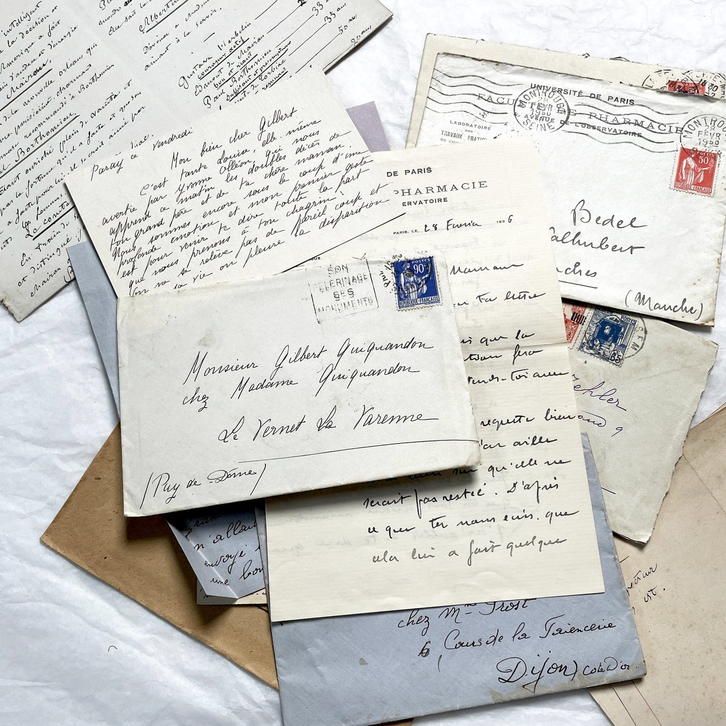 1930s - 10 French Letters with their Envelopes - Bundle of Antique French Letters and Envelopes – Handwritten 1930s Ephemera – Cursive Script, Ink, Mixed Paper Styles