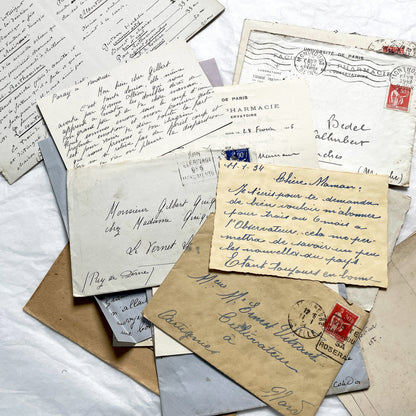 1930s - 10 French Letters with their Envelopes - Bundle of Antique French Letters and Envelopes – Handwritten 1930s Ephemera – Cursive Script, Ink, Mixed Paper Styles