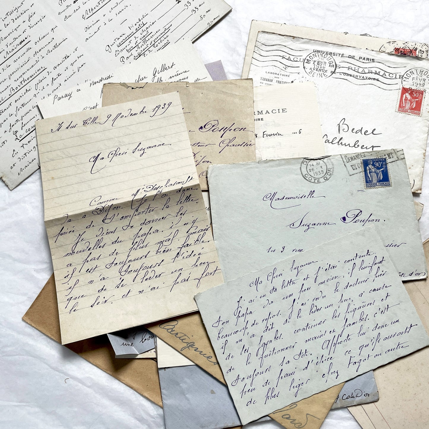 1930s - 10 French Letters with their Envelopes - Bundle of Antique French Letters and Envelopes – Handwritten 1930s Ephemera – Cursive Script, Ink, Mixed Paper Styles