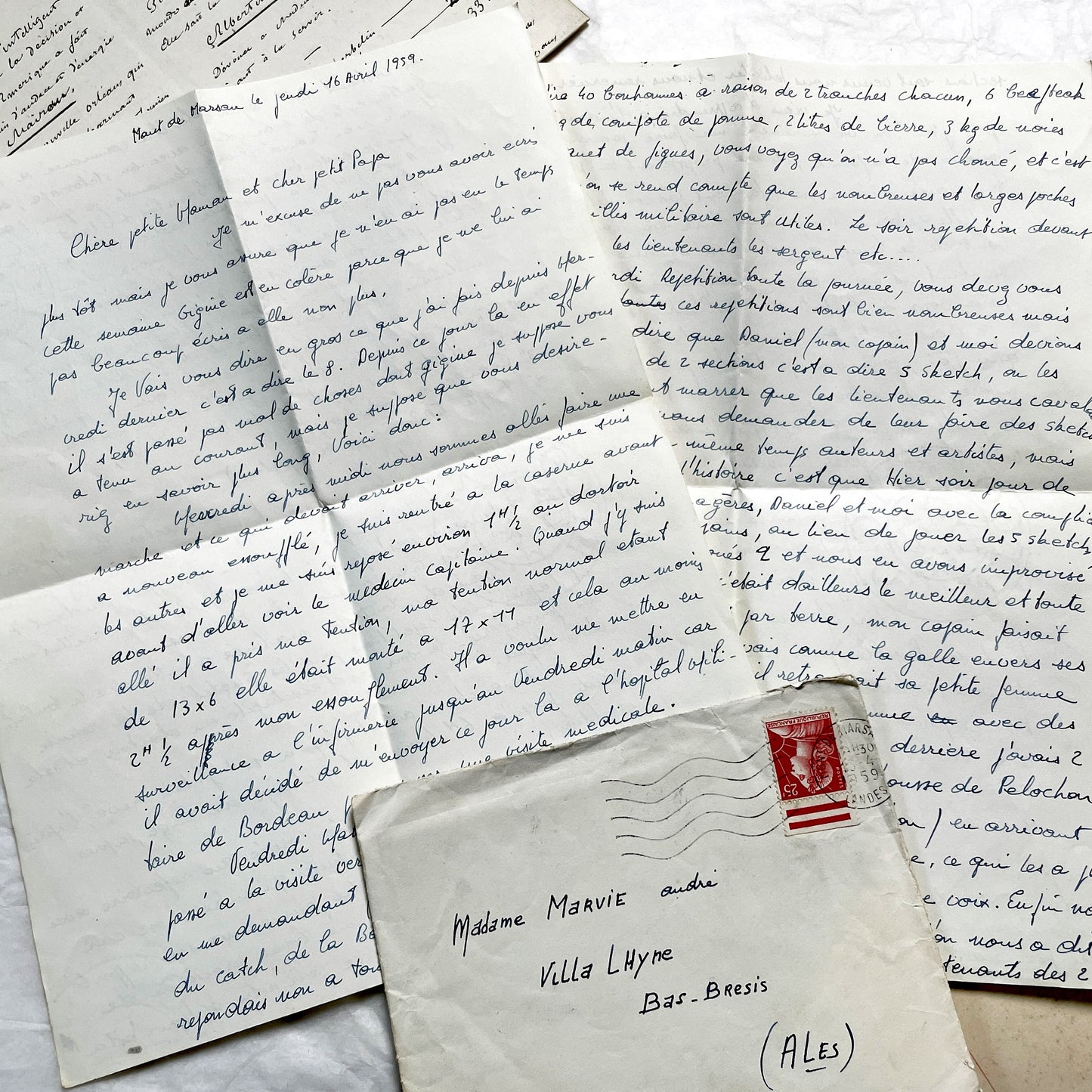 1950s - 10 French Letters with their Envelopes - Bundle of Antique French Letters and Envelopes – Handwritten 1930s Ephemera – Cursive Script, Ink, Mixed Paper Styles