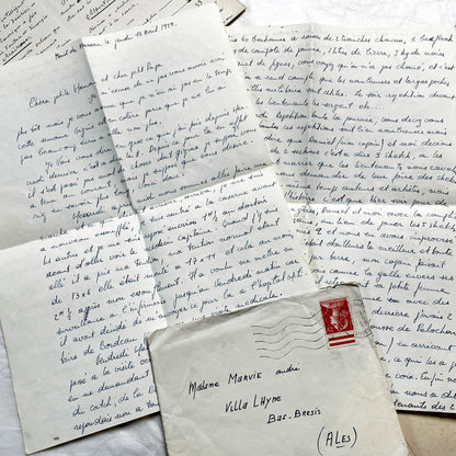 1950s - 10 French Letters with their Envelopes - Bundle of Antique French Letters and Envelopes – Handwritten 1930s Ephemera – Cursive Script, Ink, Mixed Paper Styles