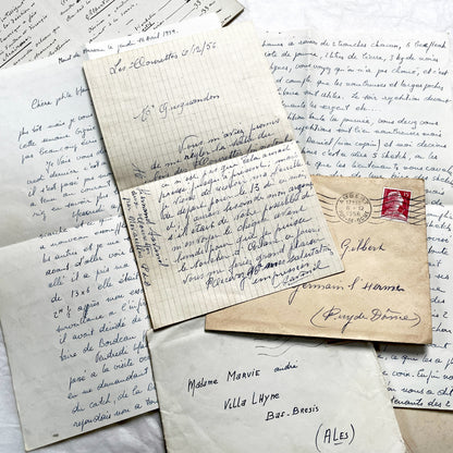 1950s - 10 French Letters with their Envelopes - Bundle of Antique French Letters and Envelopes – Handwritten 1930s Ephemera – Cursive Script, Ink, Mixed Paper Styles