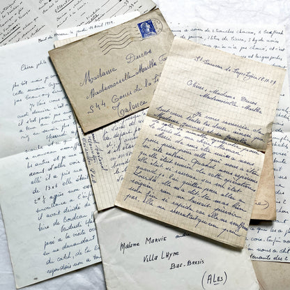 1950s - 10 French Letters with their Envelopes - Bundle of Antique French Letters and Envelopes – Handwritten 1930s Ephemera – Cursive Script, Ink, Mixed Paper Styles