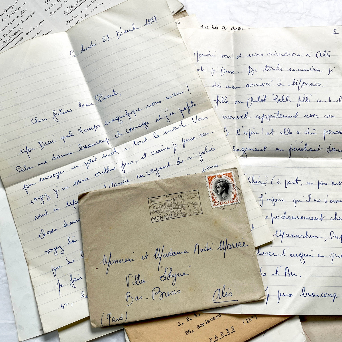1950s - 10 French Letters with their Envelopes - Bundle of Antique French Letters and Envelopes – Handwritten 1930s Ephemera – Cursive Script, Ink, Mixed Paper Styles