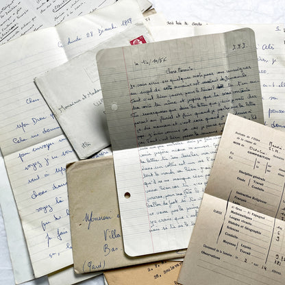 1950s - 10 French Letters with their Envelopes - Bundle of Antique French Letters and Envelopes – Handwritten 1930s Ephemera – Cursive Script, Ink, Mixed Paper Styles