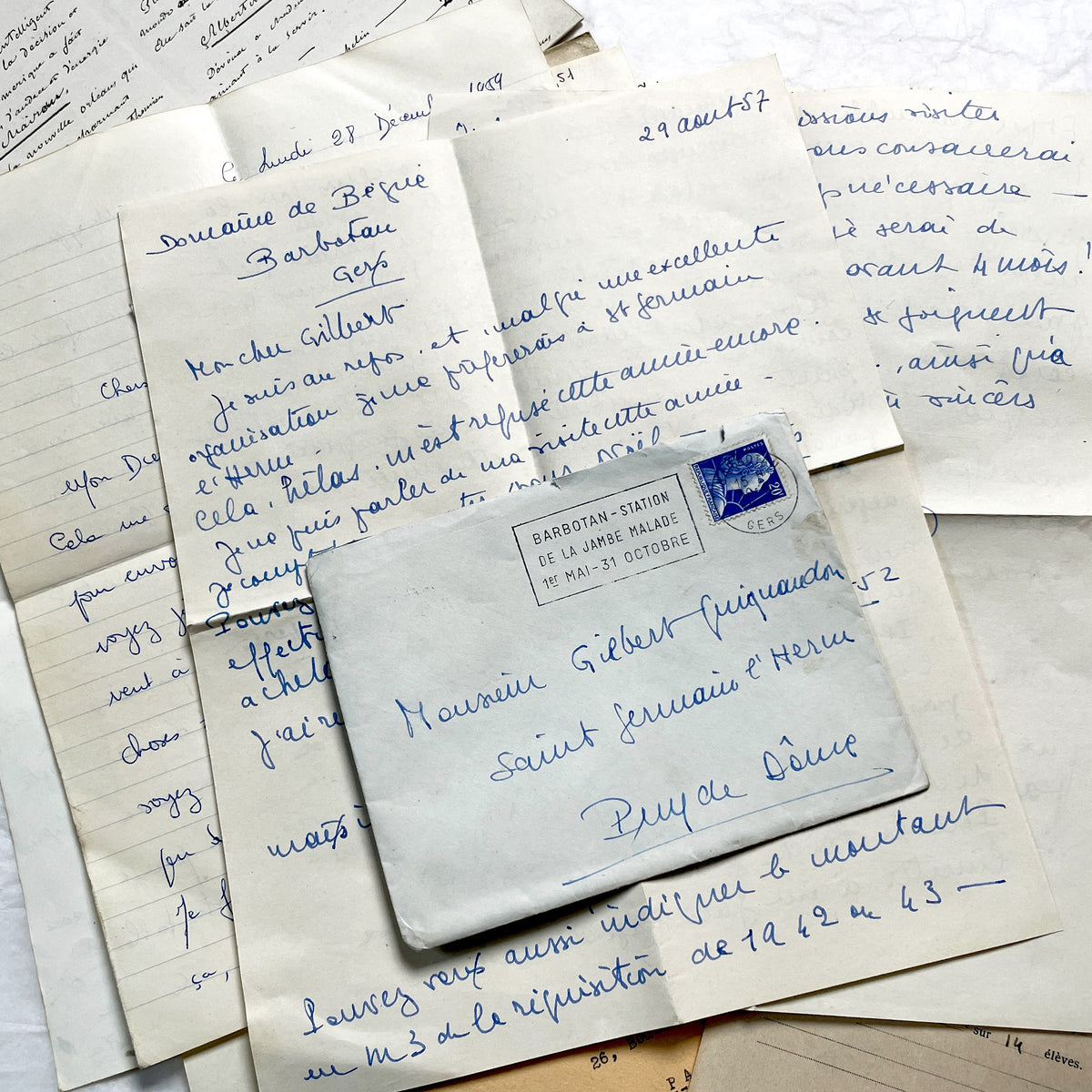 1950s - 10 French Letters with their Envelopes - Bundle of Antique French Letters and Envelopes – Handwritten 1930s Ephemera – Cursive Script, Ink, Mixed Paper Styles