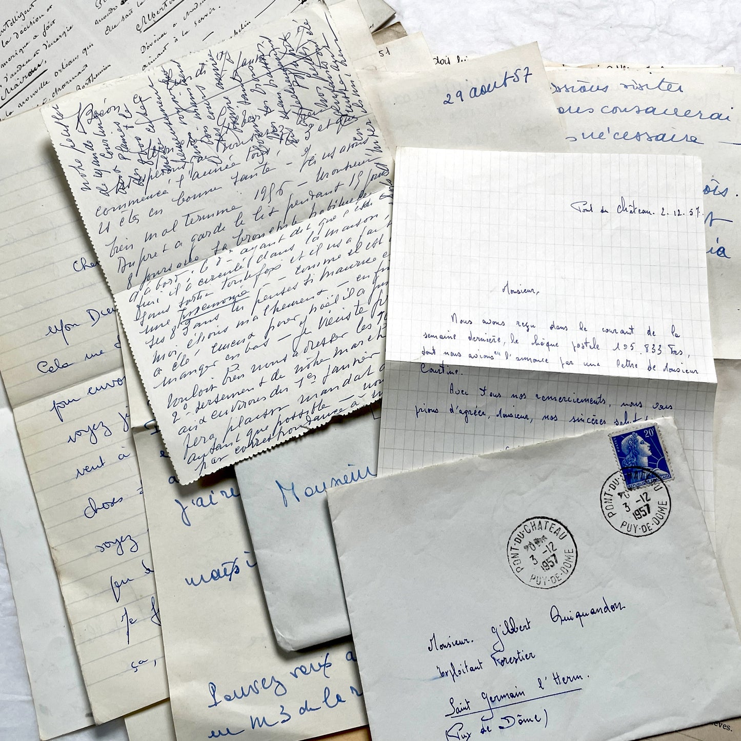 1950s - 10 French Letters with their Envelopes - Bundle of Antique French Letters and Envelopes – Handwritten 1930s Ephemera – Cursive Script, Ink, Mixed Paper Styles