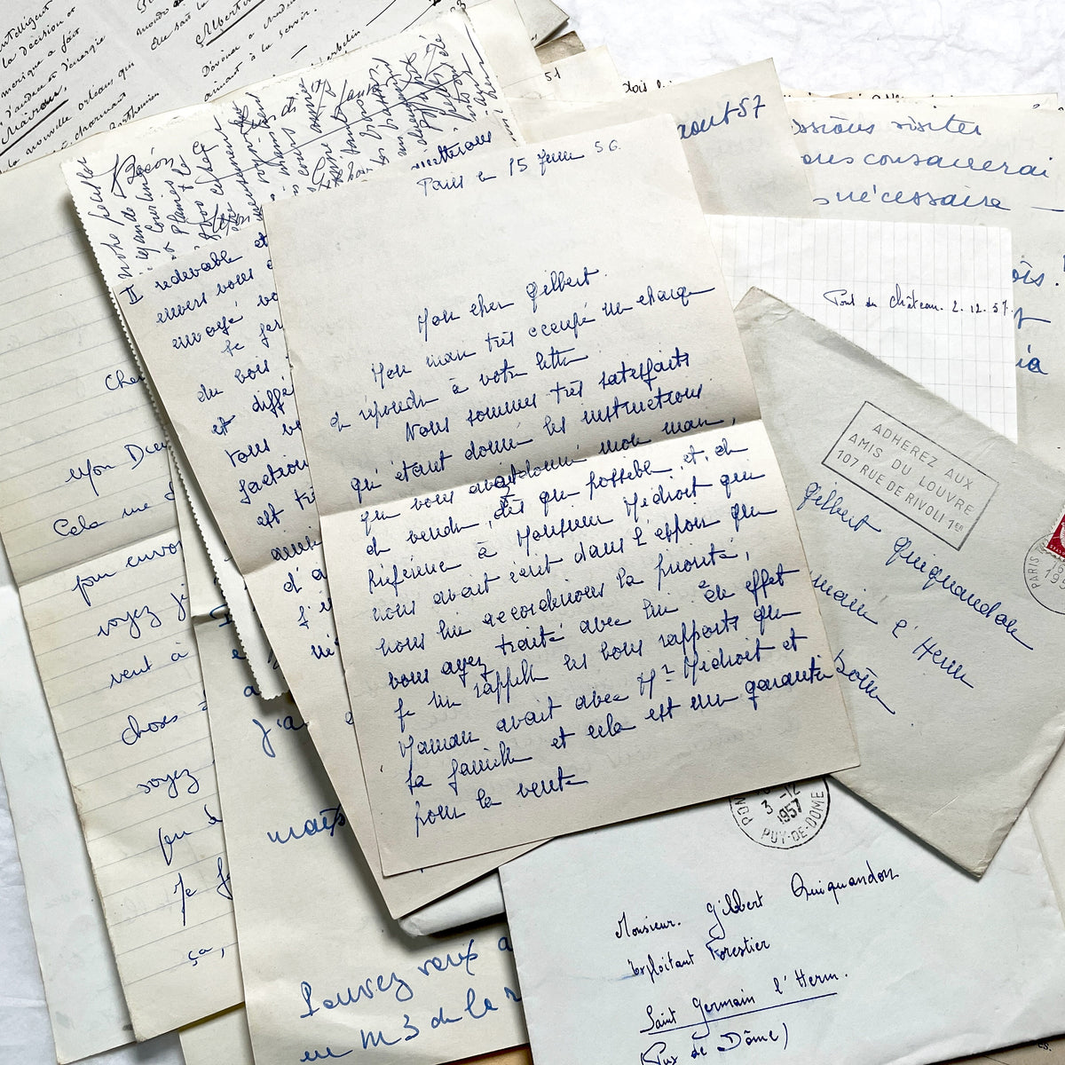 1950s - 10 French Letters with their Envelopes - Bundle of Antique French Letters and Envelopes – Handwritten 1930s Ephemera – Cursive Script, Ink, Mixed Paper Styles