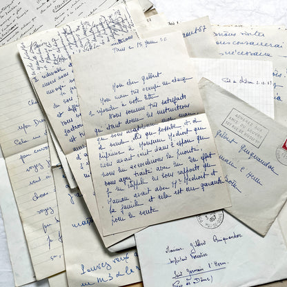 1950s - 10 French Letters with their Envelopes - Bundle of Antique French Letters and Envelopes – Handwritten 1930s Ephemera – Cursive Script, Ink, Mixed Paper Styles