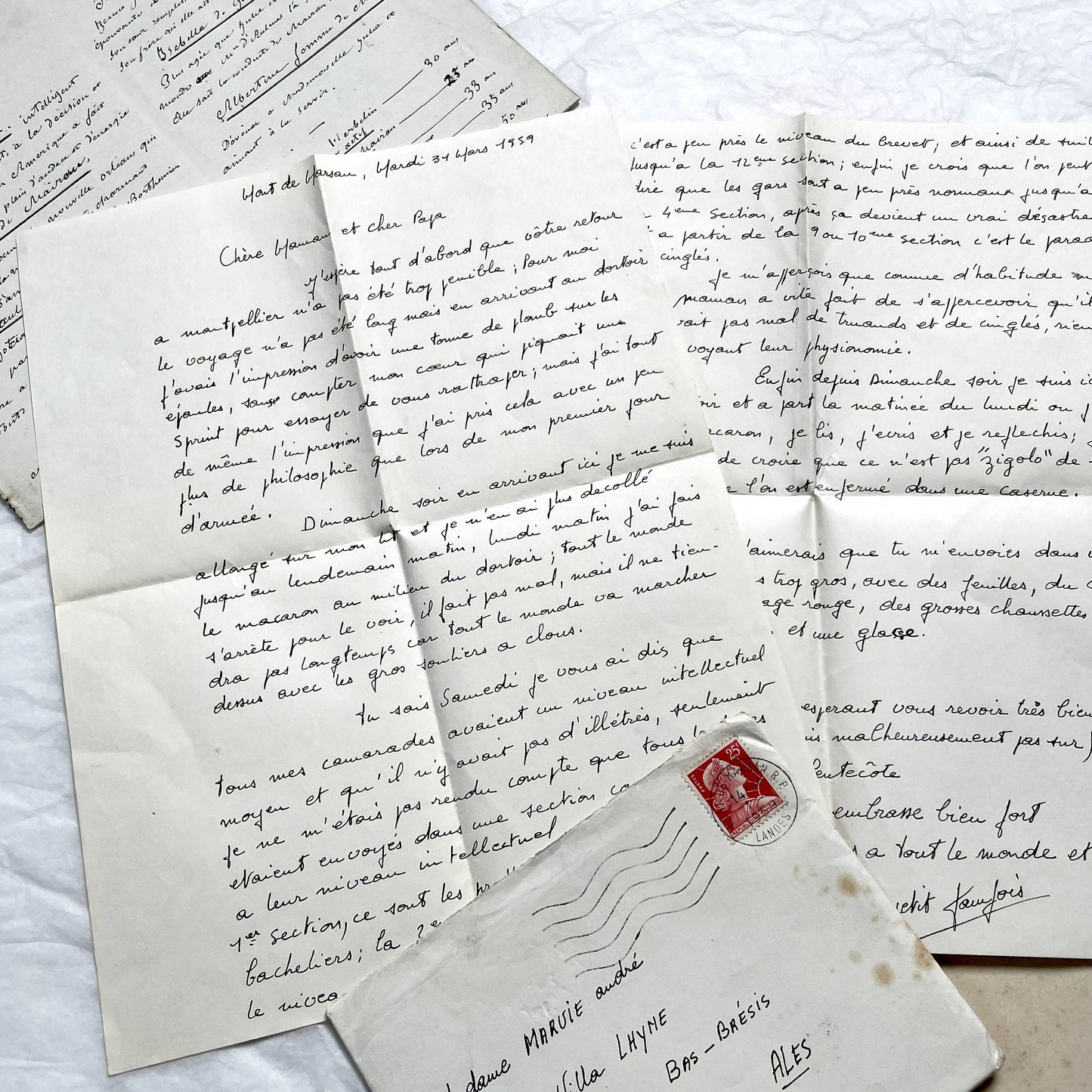 1950s - 10 French Letters with their Envelopes - Bundle of Antique French Letters and Envelopes – Handwritten 1930s Ephemera – Cursive Script, Ink, Mixed Paper Styles