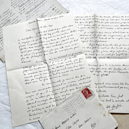 1950s - 10 French Letters with their Envelopes - Bundle of Antique French Letters and Envelopes – Handwritten 1930s Ephemera – Cursive Script, Ink, Mixed Paper Styles