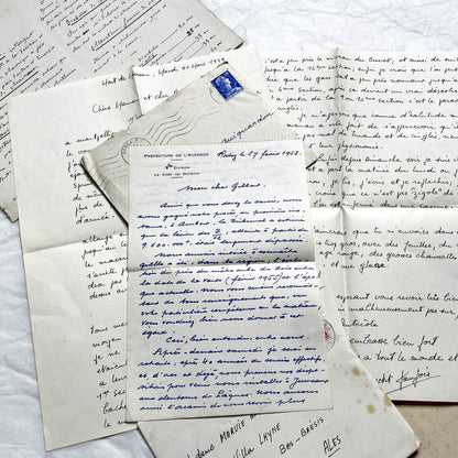 1950s - 10 French Letters with their Envelopes - Bundle of Antique French Letters and Envelopes – Handwritten 1930s Ephemera – Cursive Script, Ink, Mixed Paper Styles