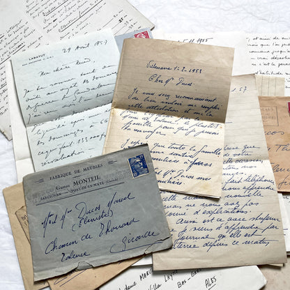 1950s - 10 French Letters with their Envelopes - Bundle of Antique French Letters and Envelopes – Handwritten 1930s Ephemera – Cursive Script, Ink, Mixed Paper Styles