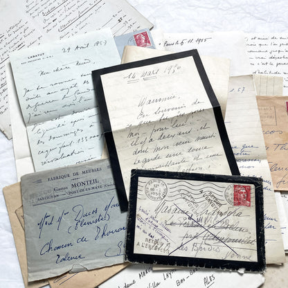 1950s - 10 French Letters with their Envelopes - Bundle of Antique French Letters and Envelopes – Handwritten 1930s Ephemera – Cursive Script, Ink, Mixed Paper Styles
