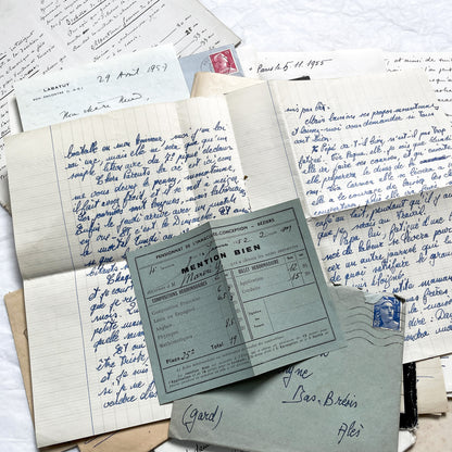 1950s - 10 French Letters with their Envelopes - Bundle of Antique French Letters and Envelopes – Handwritten 1930s Ephemera – Cursive Script, Ink, Mixed Paper Styles