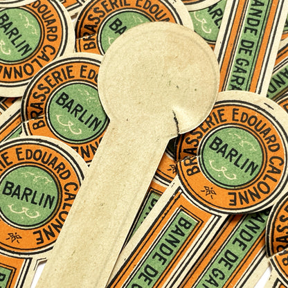 1930s - 30 French labels coloured green and orange - Vintage Beer Bottle Labels - Brasserie Édouard Calonne Barlin - “Bande de Garantie”