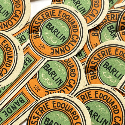 1930s - 30 French labels coloured green and orange - Vintage Beer Bottle Labels - Brasserie Édouard Calonne Barlin - “Bande de Garantie”
