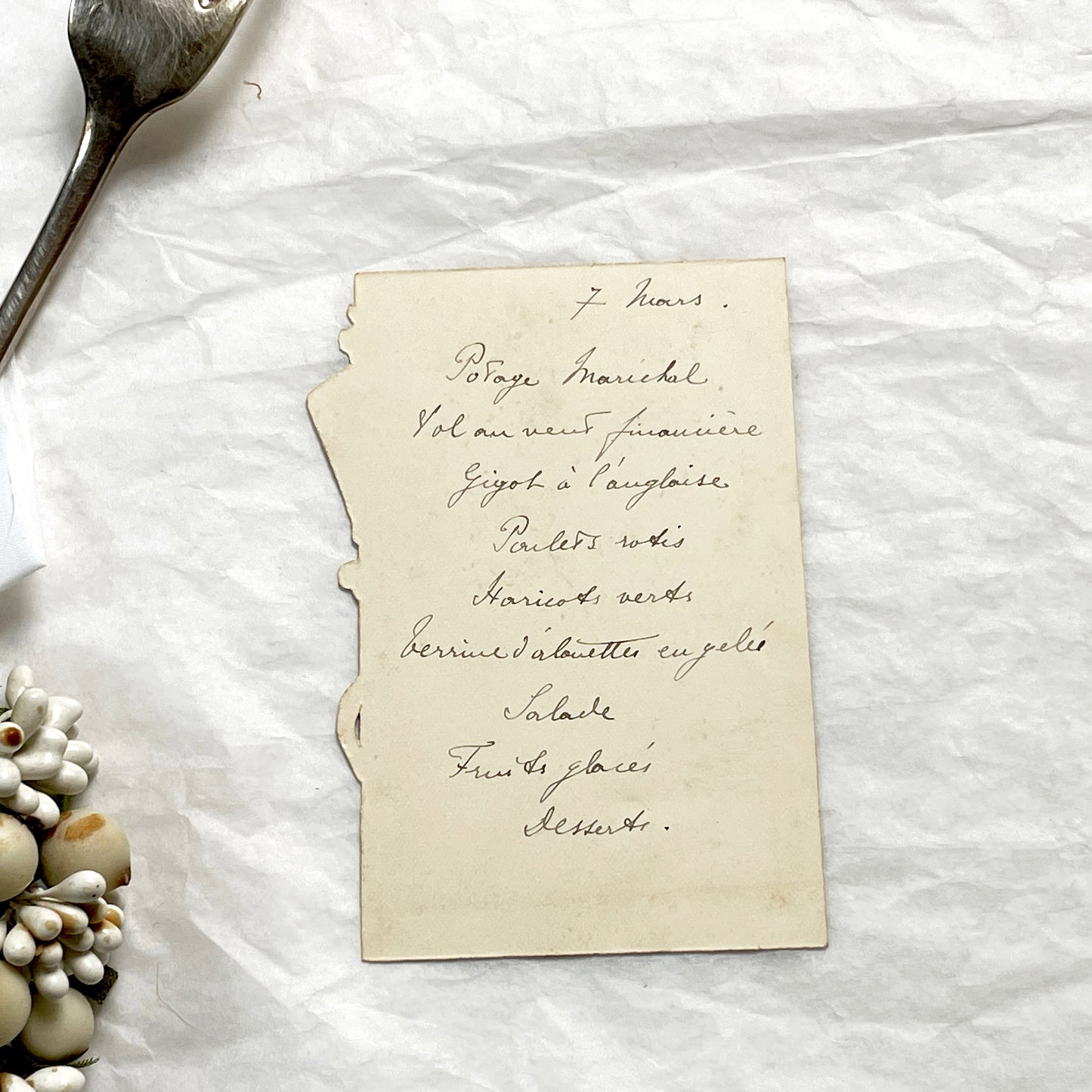 1900s - Antique French Handwritten Dinner Menu Card - Elegant Parisian Cuisine - Historical Ephemera - Vintage Fine Dining Invitation