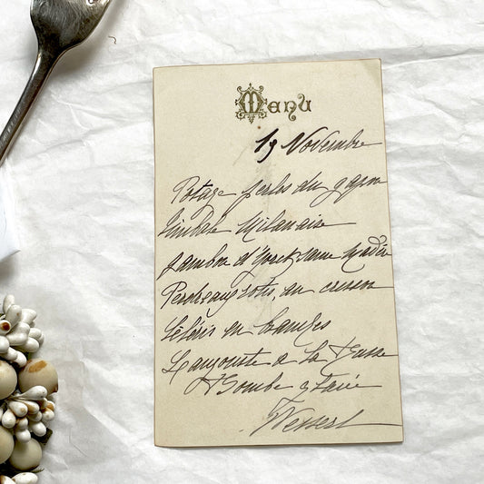 1900s - Elegant Hand-Written French Menu Card from the Early 20th Century - A Glimpse into Historic European Fine Dining - Gastronomy