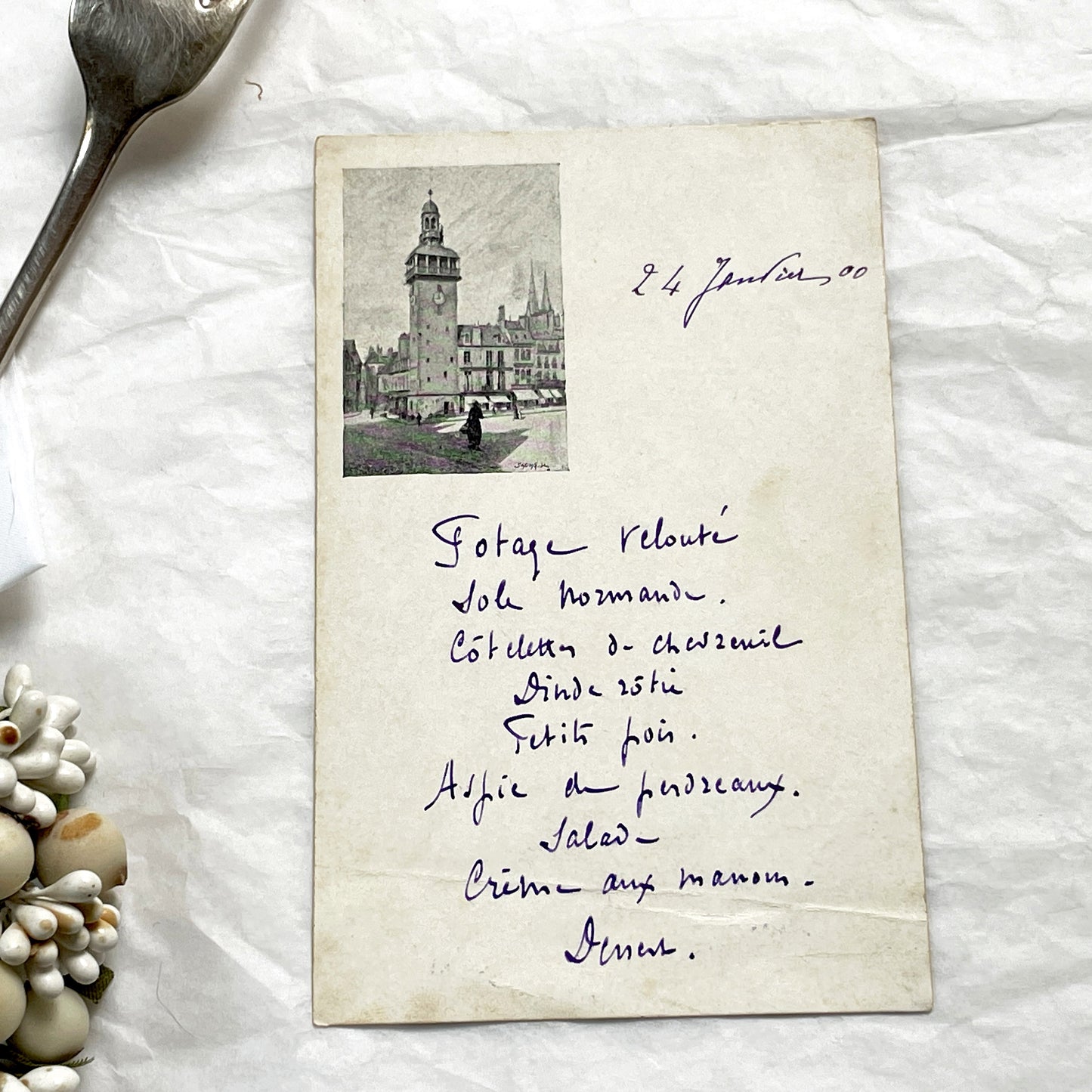 1900s - Vintage Handwritten French Menu Card - Elegant Dining Document - Classic Cuisine - Historic Culinary Artifact