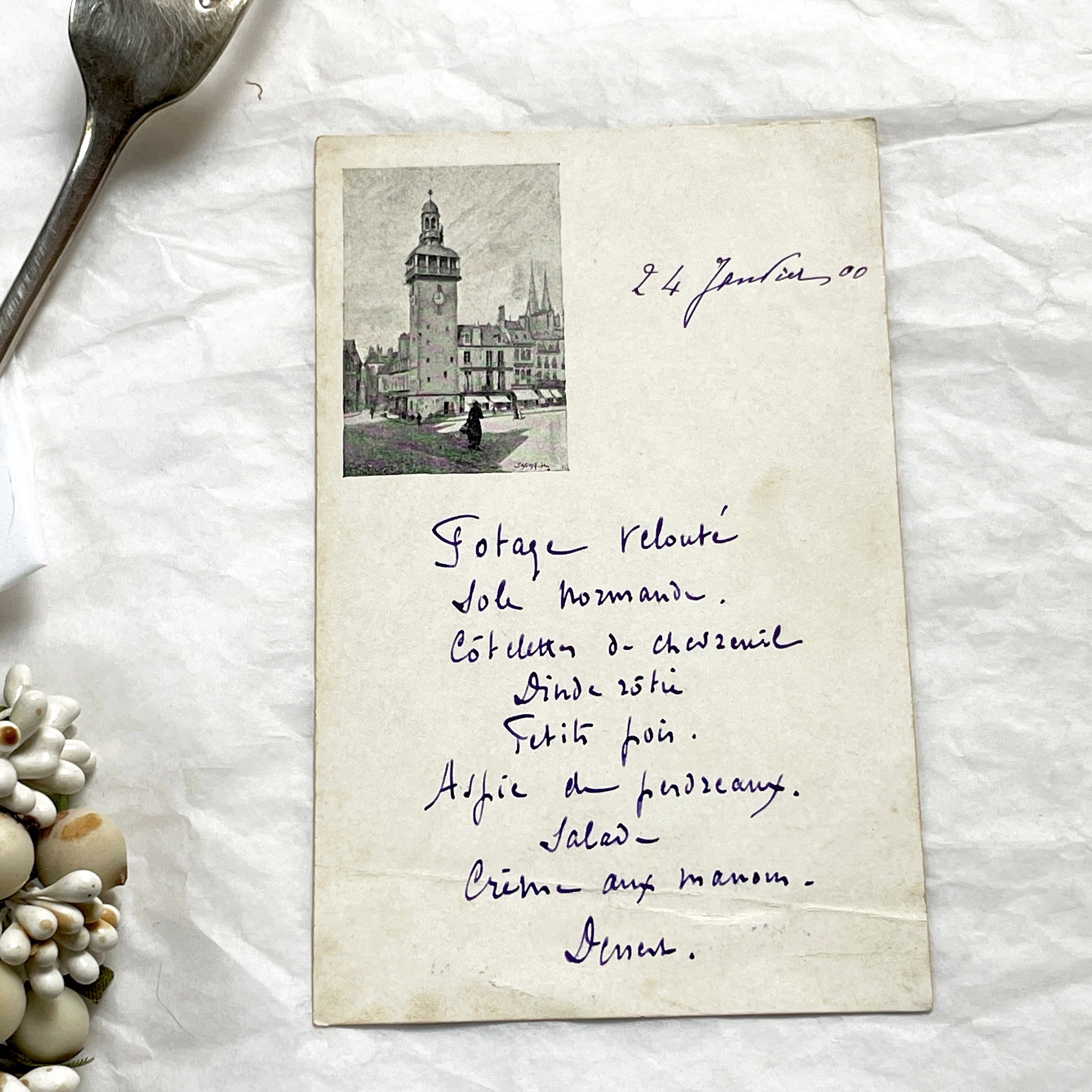 1900s - Vintage Handwritten French Menu Card - Elegant Dining Document - Classic Cuisine - Historic Culinary Artifact