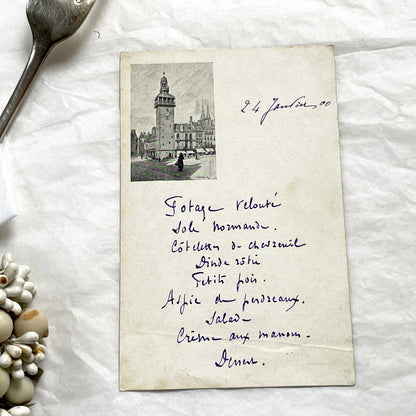 1900s - Vintage Handwritten French Menu Card - Elegant Dining Document - Classic Cuisine - Historic Culinary Artifact